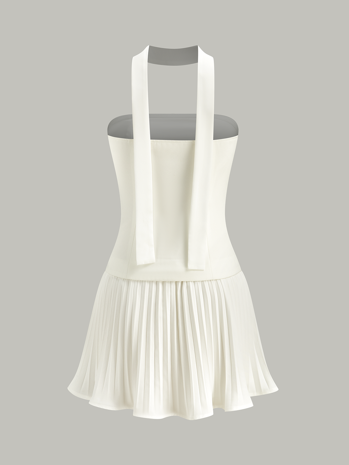 Halter Neck Mini Dress with Strapless Pleated Design