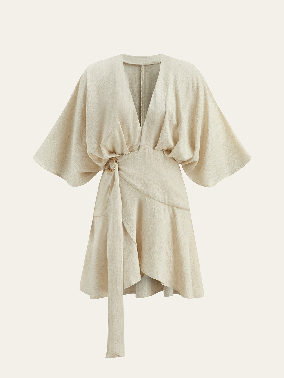 Cotton and Linen Kimono Wrap Dress with Sleeves