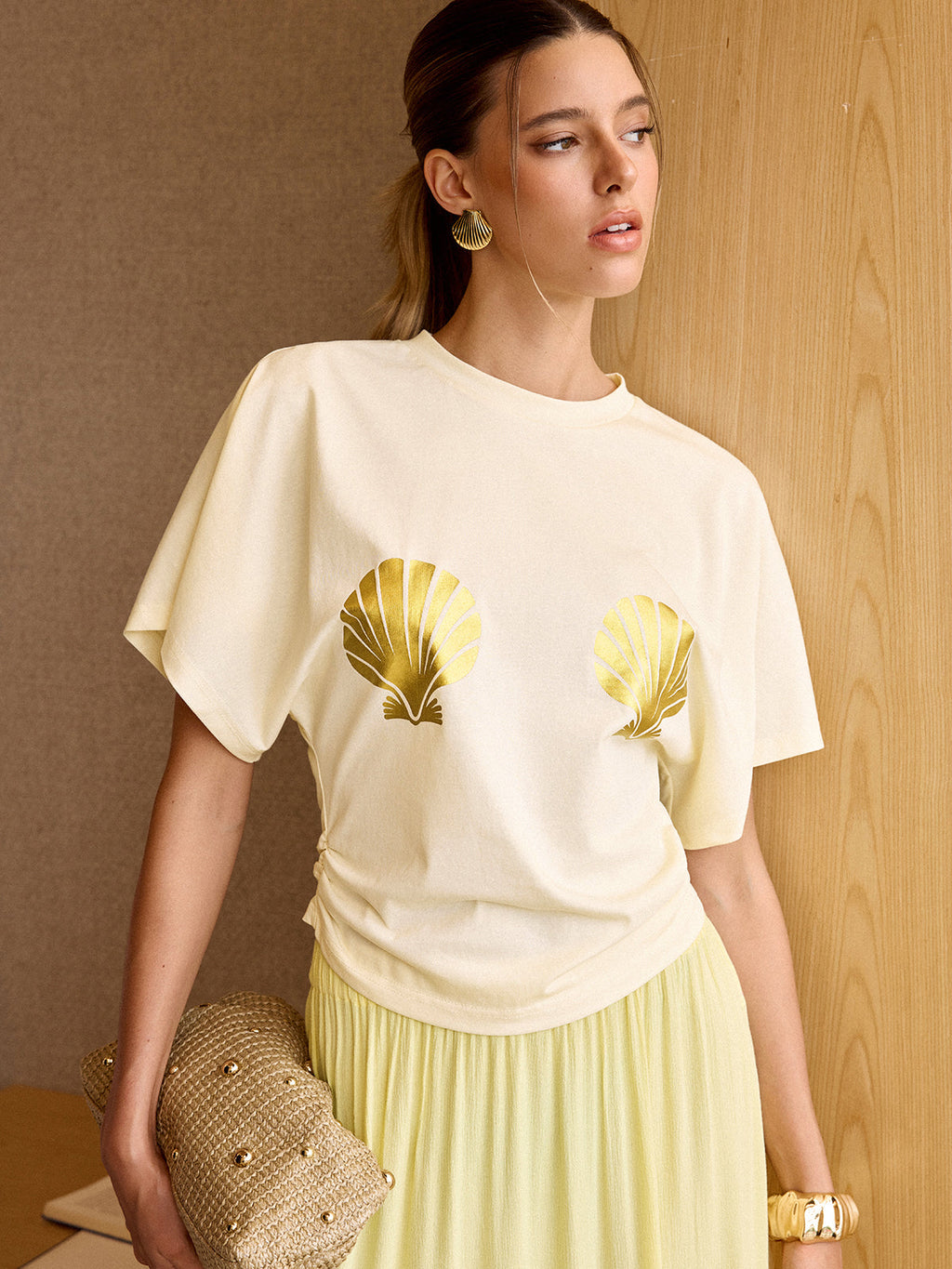 Graphic Tee with Shell Design