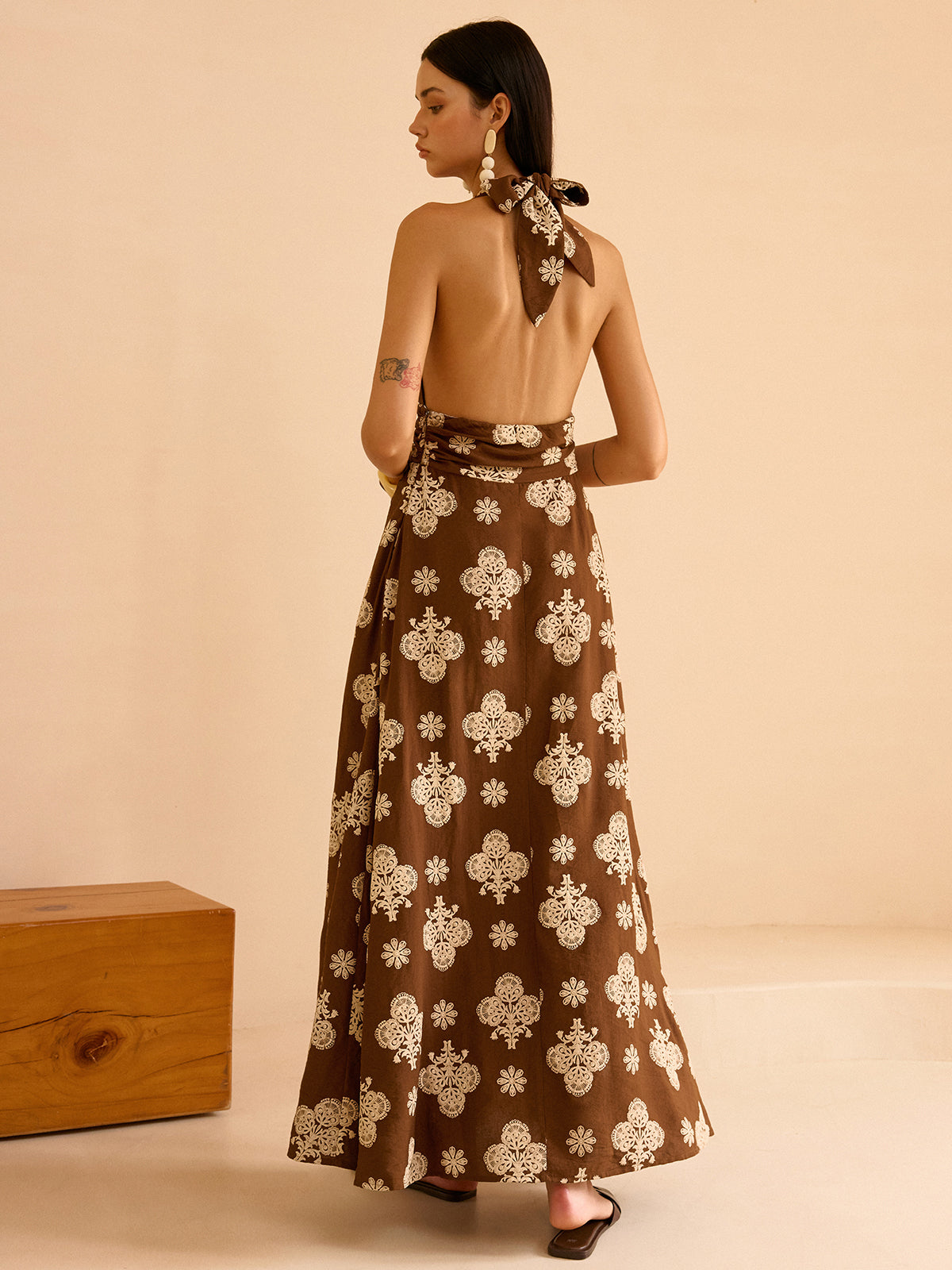 Floral Halter Maxi Dress with Pockets