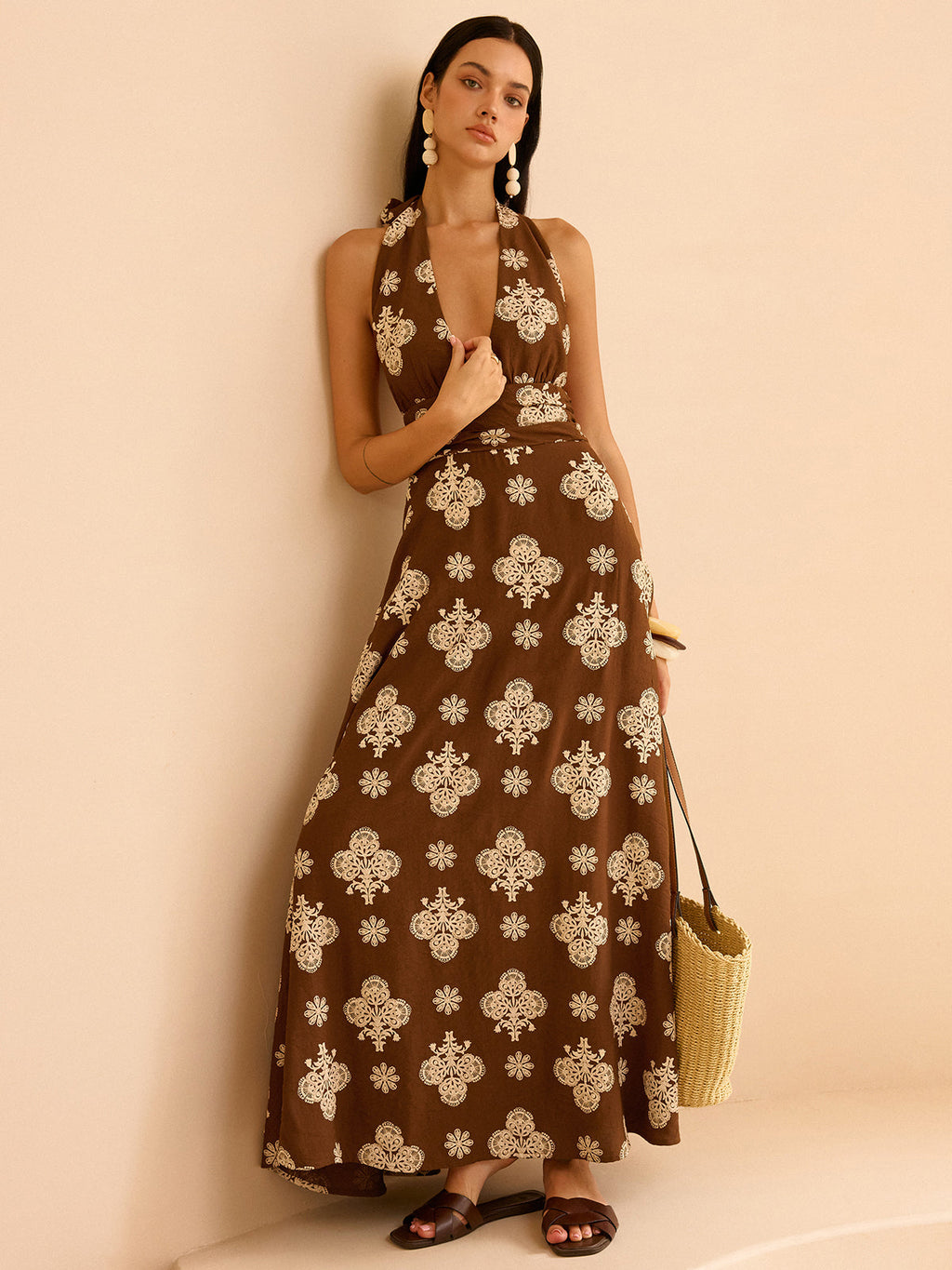Floral Halter Maxi Dress with Pockets