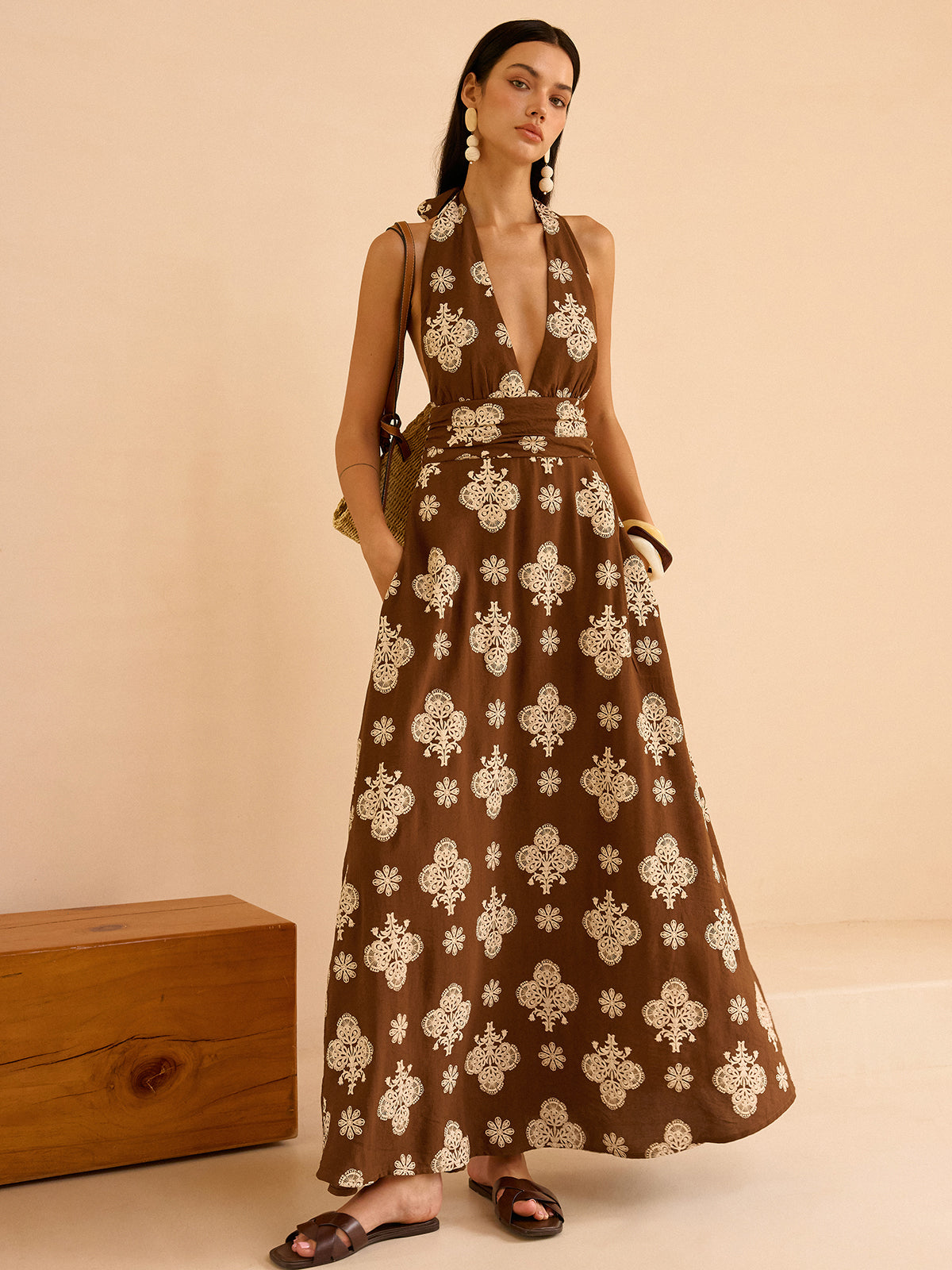 Floral Halter Maxi Dress with Pockets