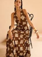 Floral Halter Maxi Dress with Pockets