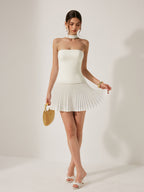Halter Neck Mini Dress with Strapless Pleated Design