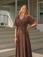 Button-Front Dress with Elegant Pleats