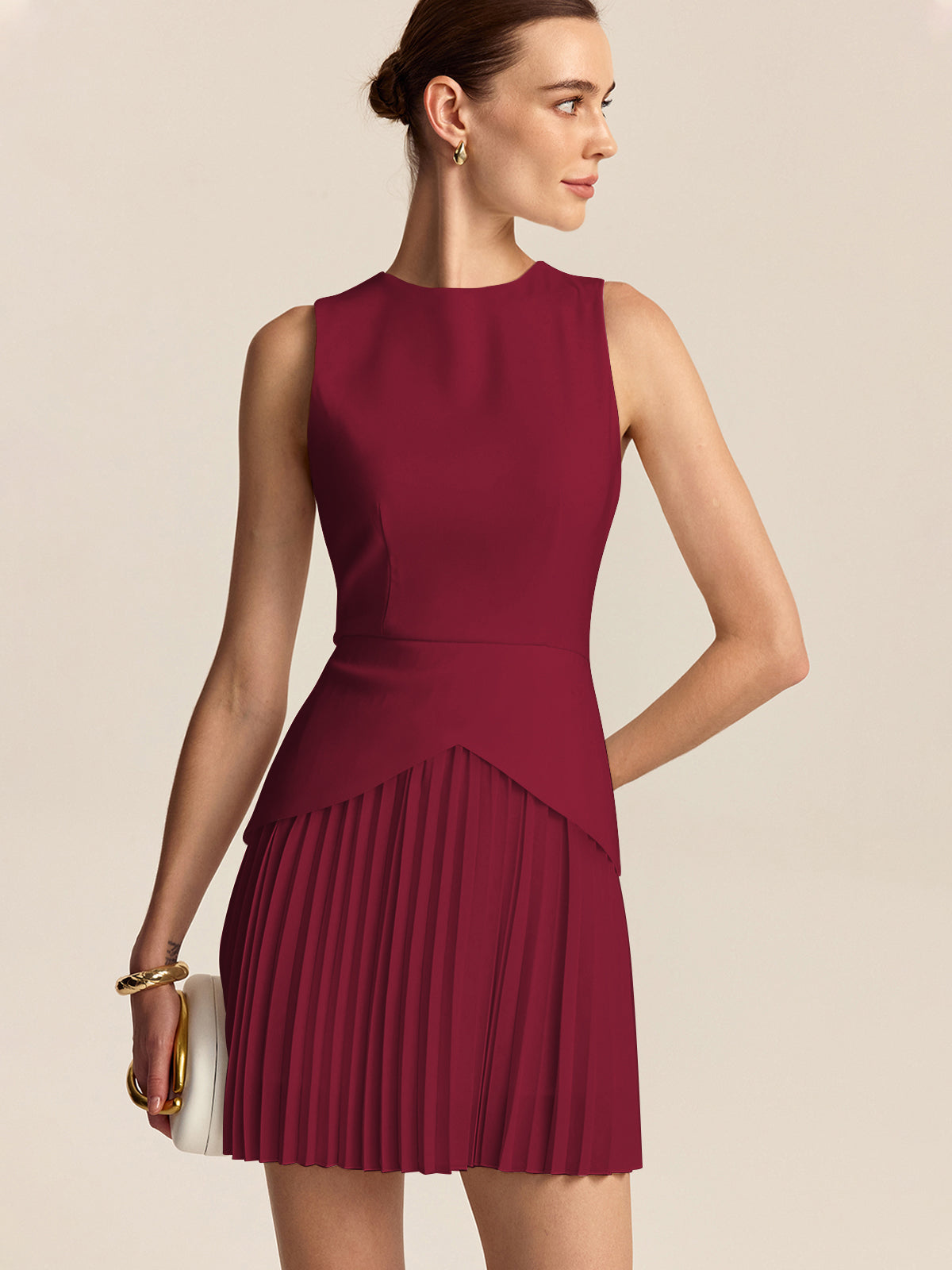 Pleated Hemline Short Dress