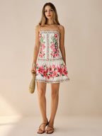 Spaghetti Strap Mini Dress with Floral Design