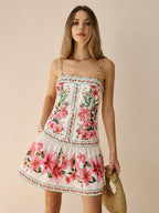 Floral Patterned Mini Dress with Spaghetti Straps