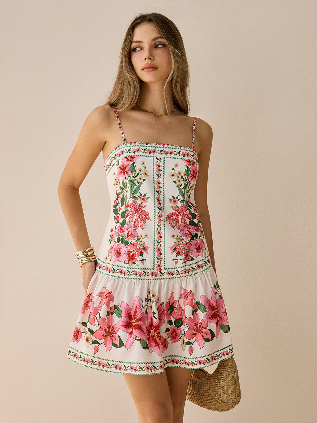 Spaghetti Strap Mini Dress with Floral Design
