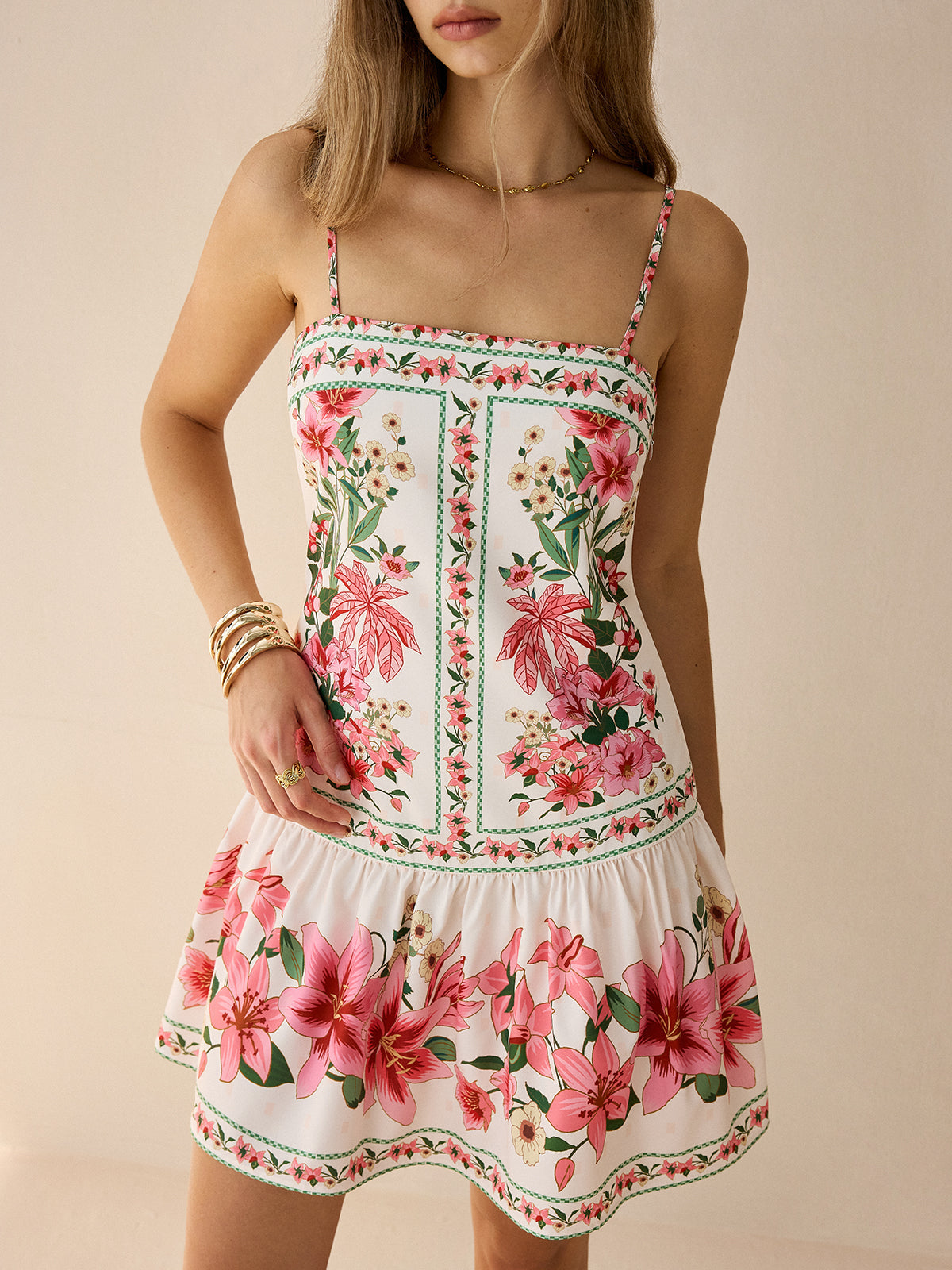 Spaghetti Strap Mini Dress with Floral Design