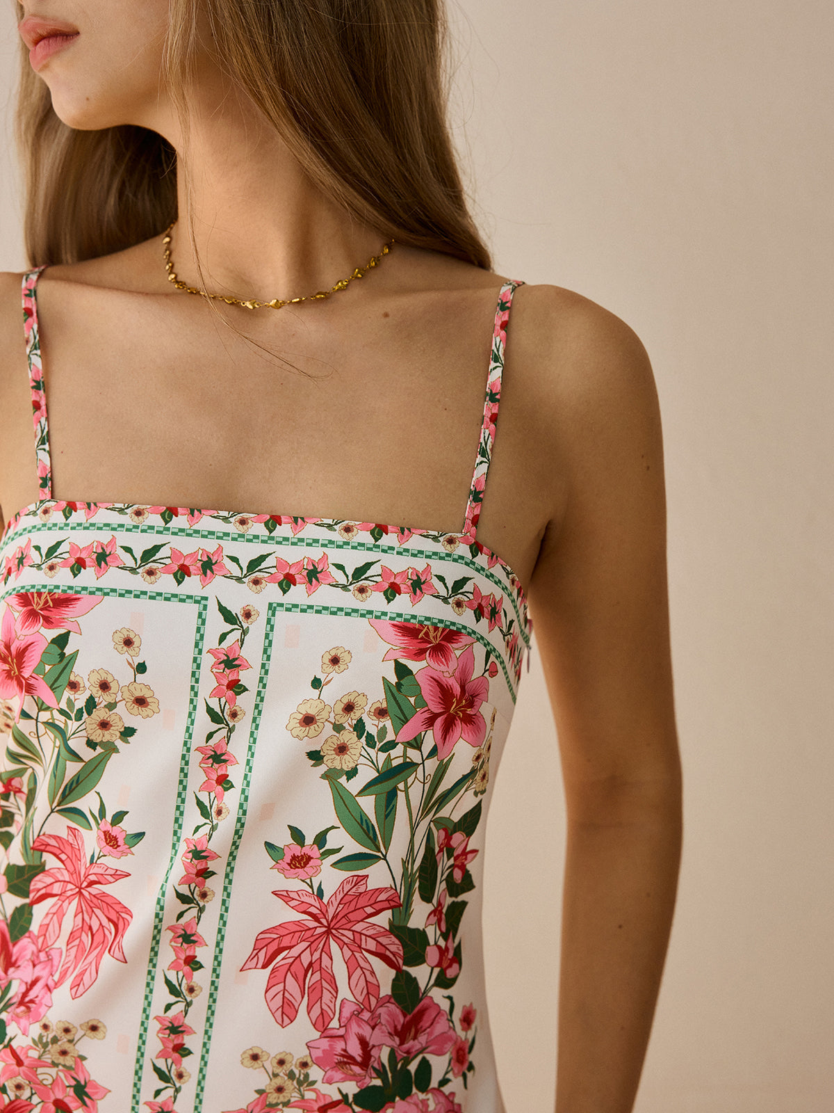 Floral Patterned Mini Dress with Spaghetti Straps