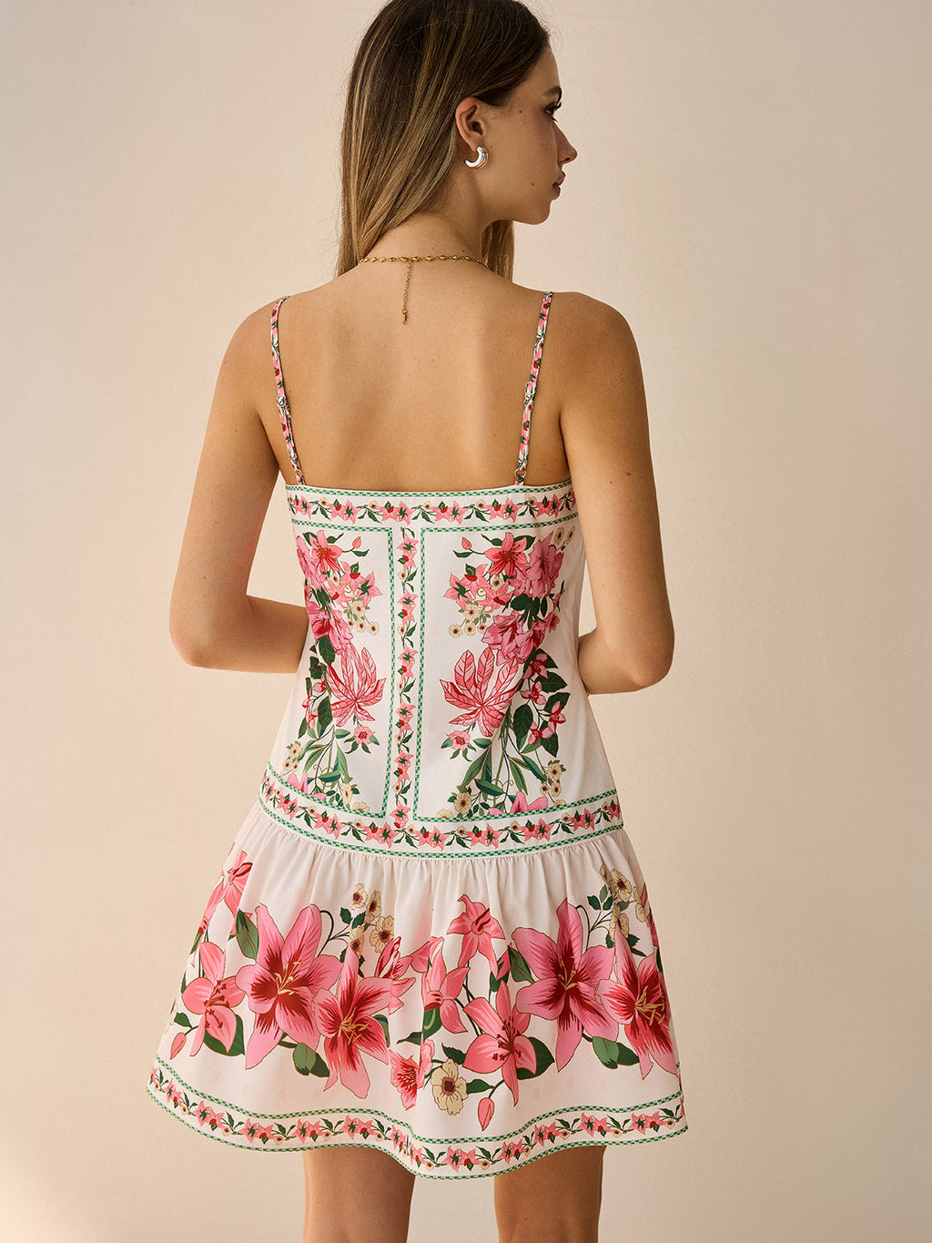 Floral Spaghetti Strap Mini Dress with Print Detail