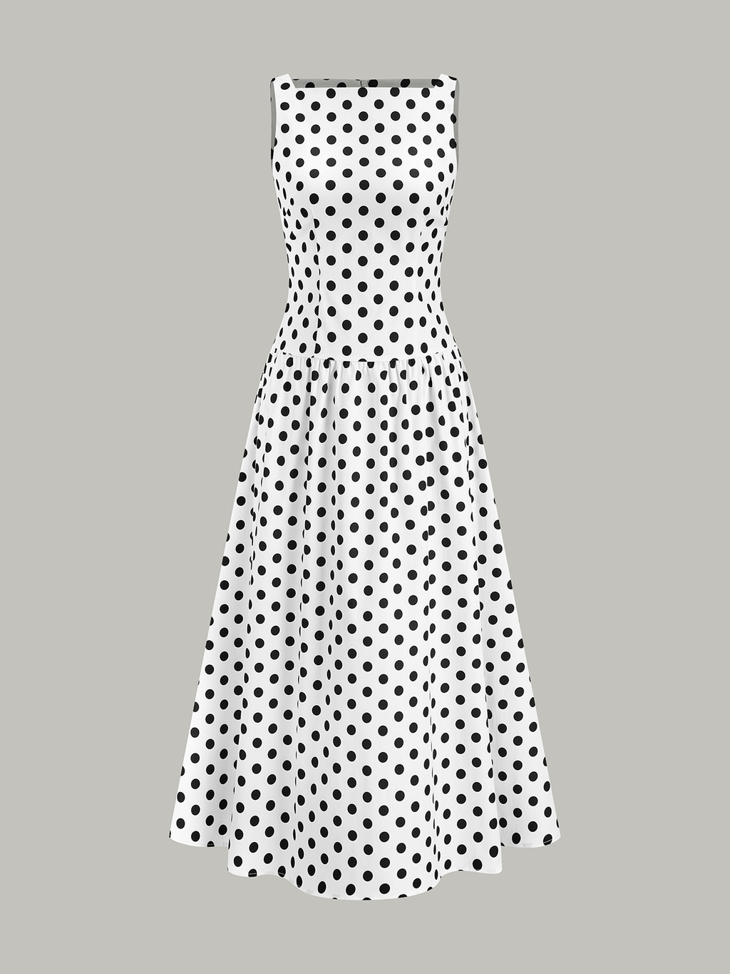 Sleeveless Polka Dot Patterned Midi Summer Dress