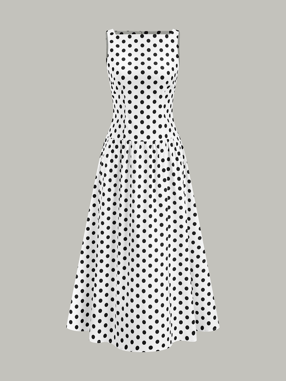 Sleeveless Polka Dot Patterned Midi Summer Dress