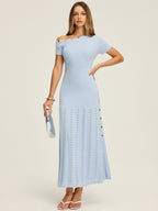 One-Shoulder Knit Maxi with Elegant Button Details