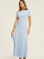 One-Shoulder Knit Maxi with Elegant Button Details