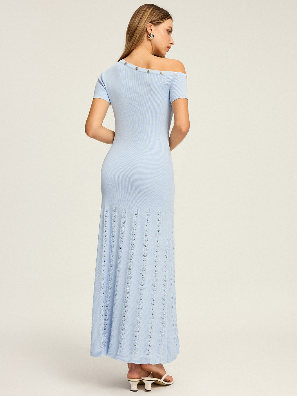 One-Shoulder Knit Maxi with Elegant Button Details