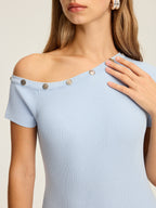 One-Shoulder Knit Maxi with Elegant Button Details