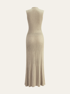 Wool Blend Ribbed Maxi Dress with Buttons