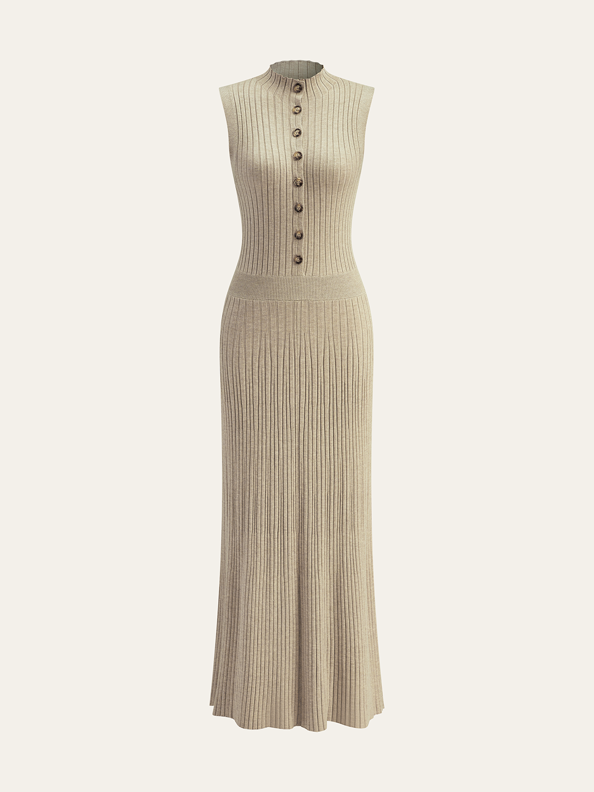 Wool Blend Ribbed Maxi Dress with Buttons
