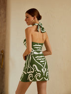 Stylish Halter Dress with Print Cut Out Detail