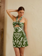 Chic Halter Dress with Elegant Print and Cut-Outs