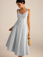 Striped Asymmetrical Hemline Midi Dress