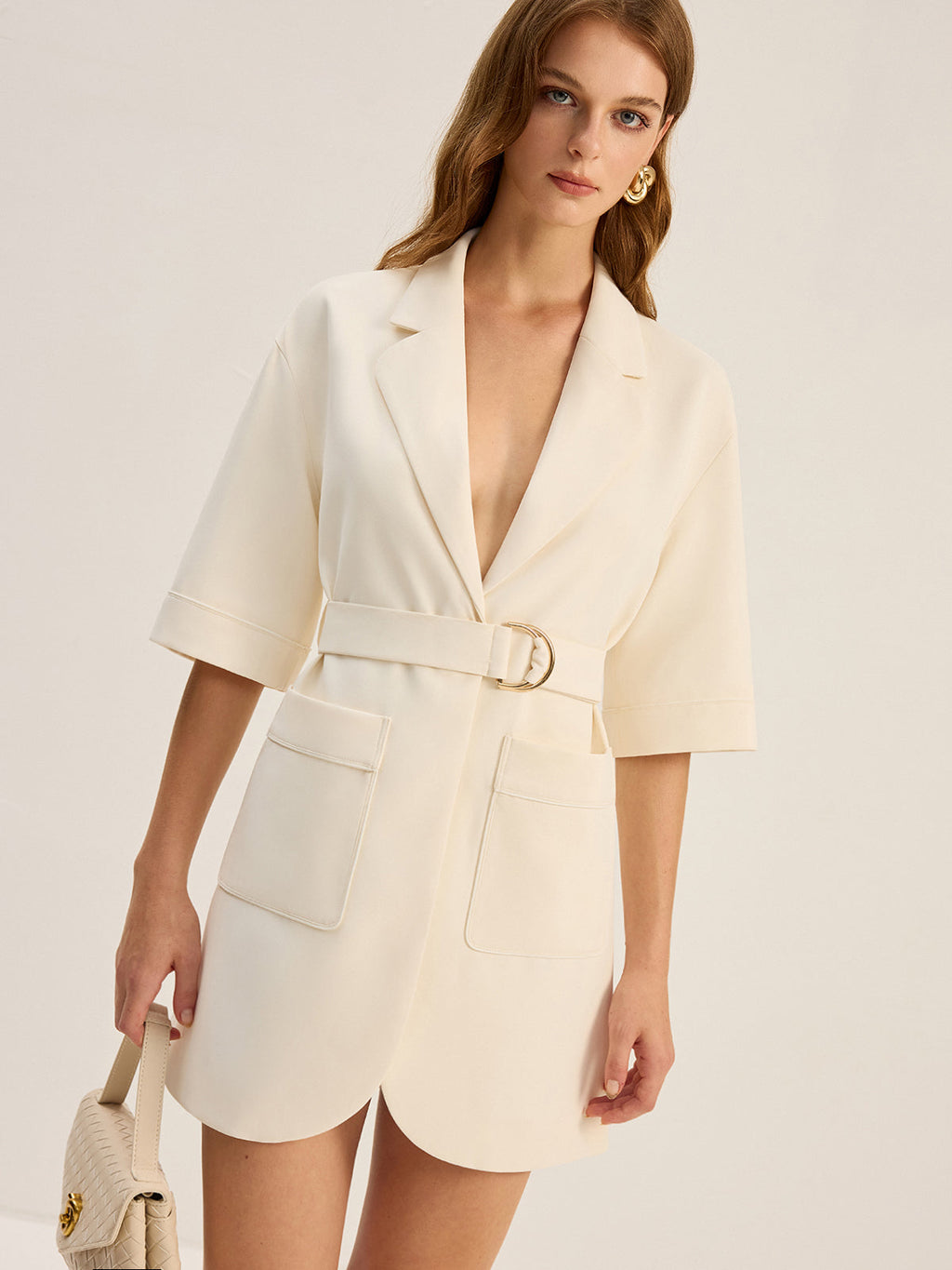 Chic Belted Blazer Dress with Pockets