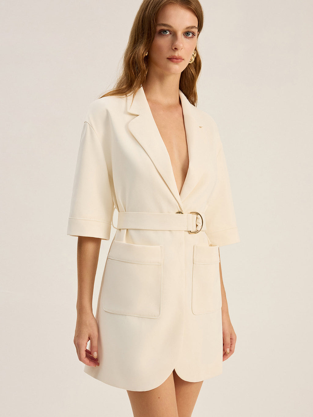 Chic Belted Blazer Dress with Pockets