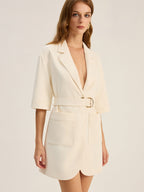 Chic Belted Blazer Dress with Pockets