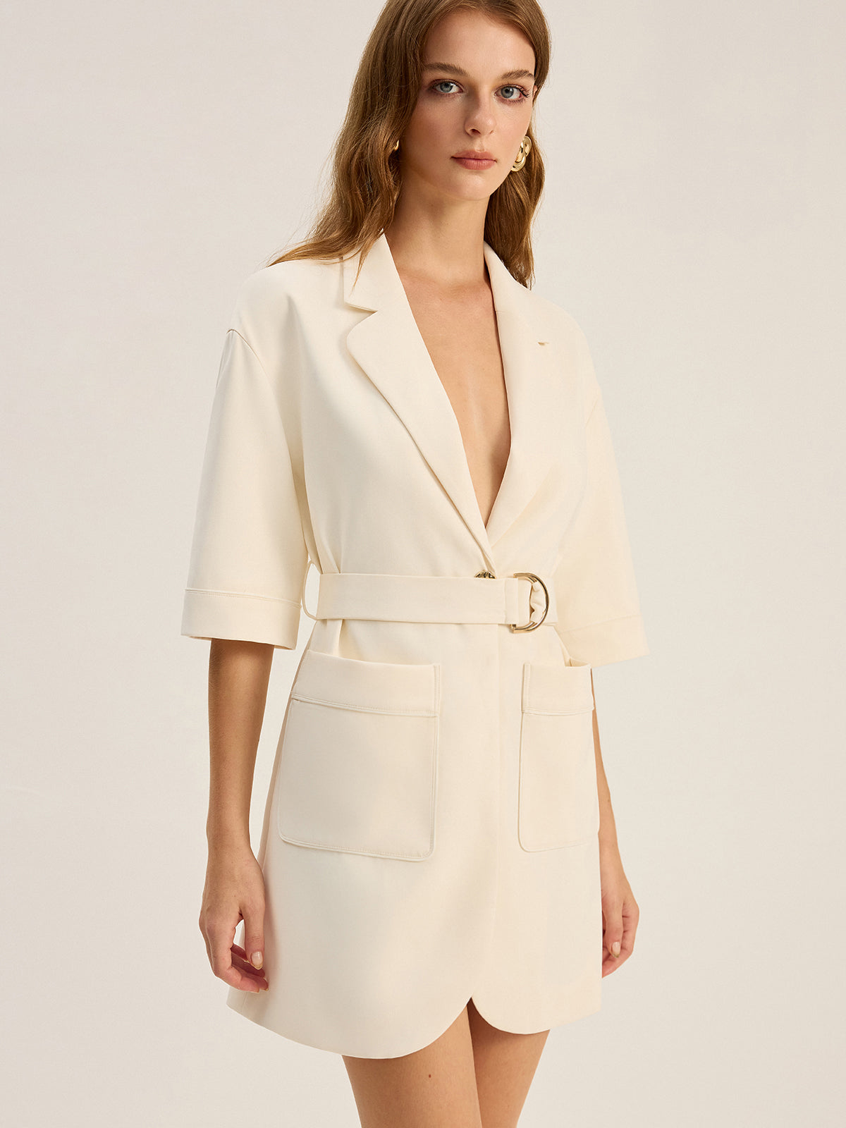 Chic Belted Blazer Dress with Pockets