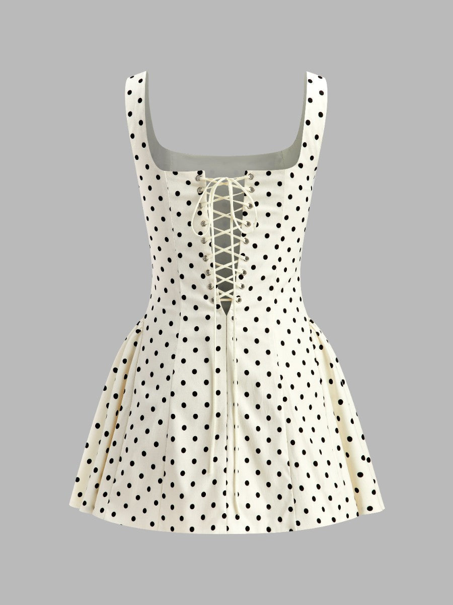 Polka Dot Dress with Lace-Up Back Detail