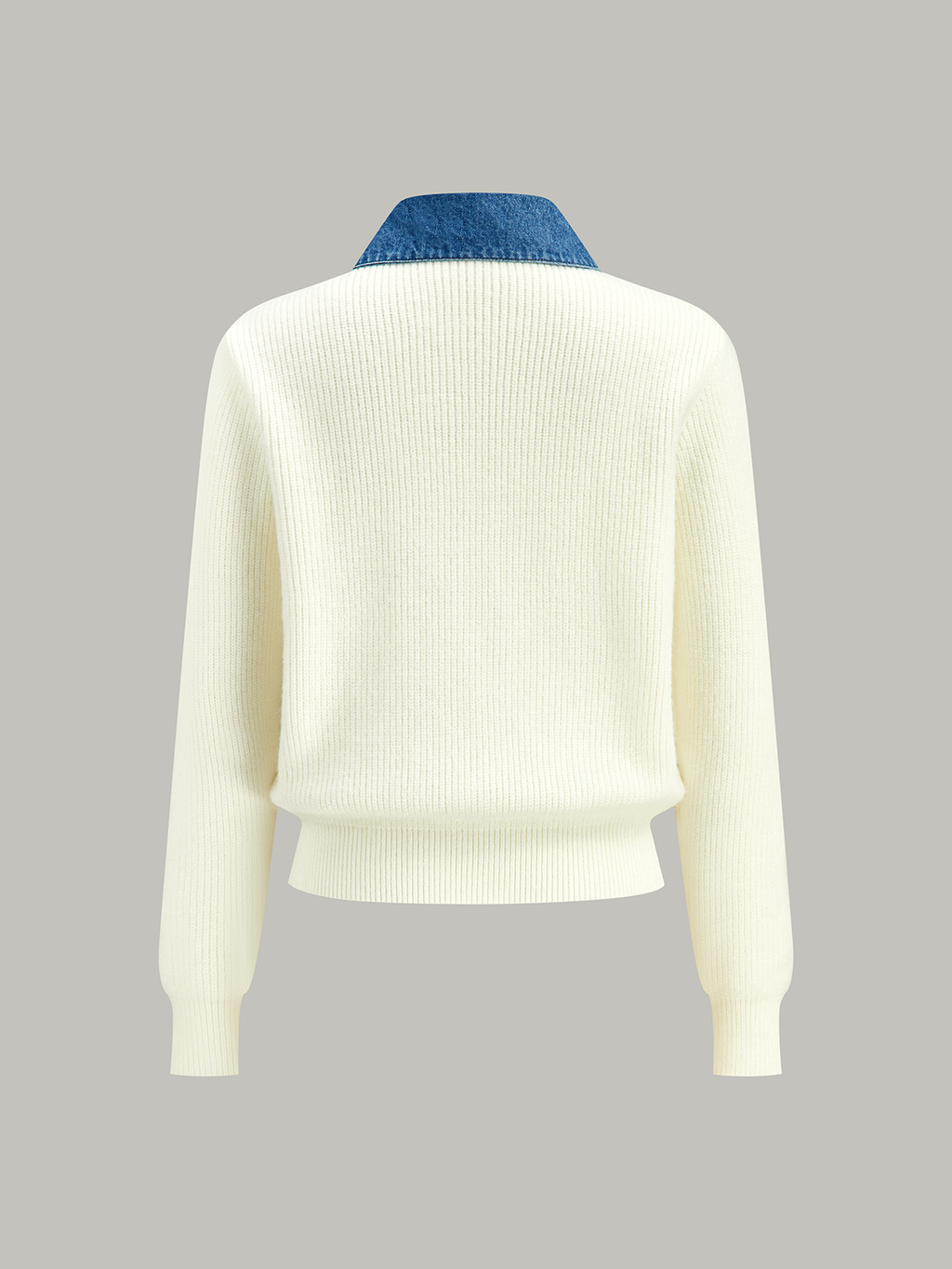 Denim Accent Button-Front Knit Cardigan