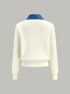 Denim Accent Button-Front Knit Cardigan