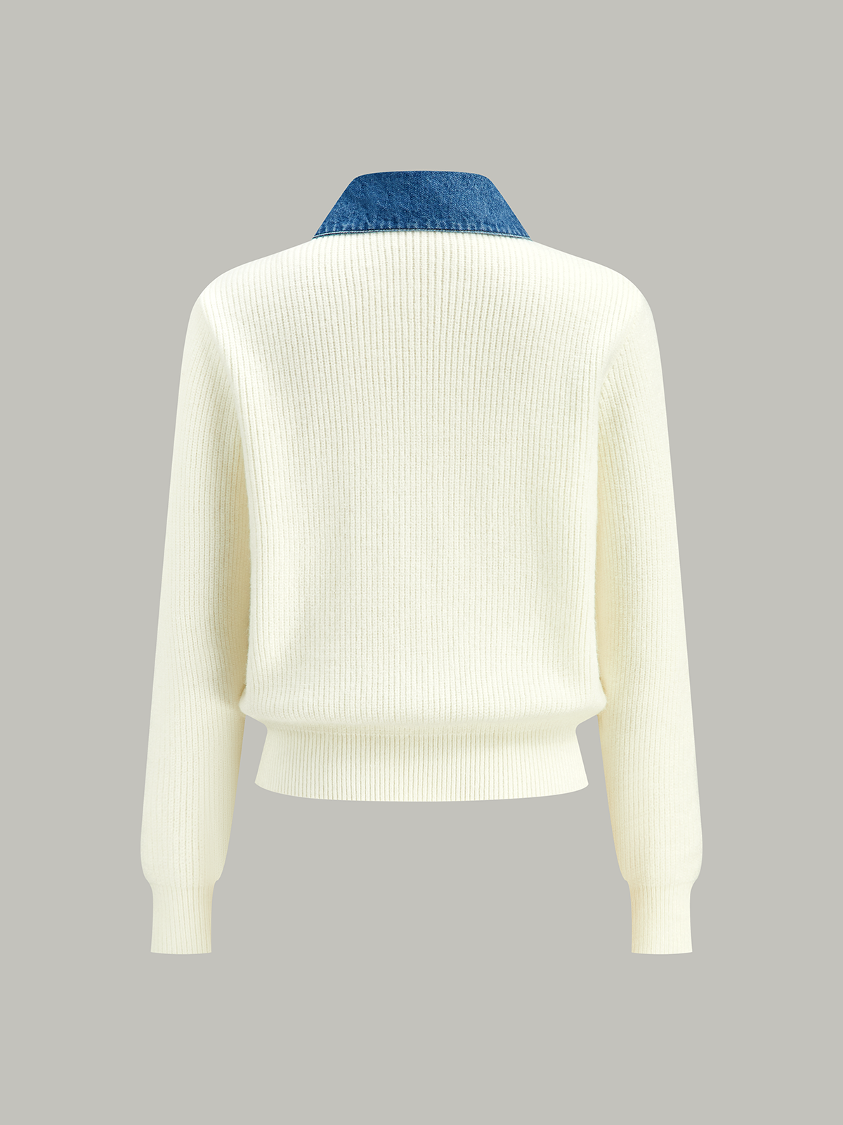 Denim Accent Button-Front Knit Cardigan
