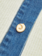Denim Accent Button-Front Knit Cardigan