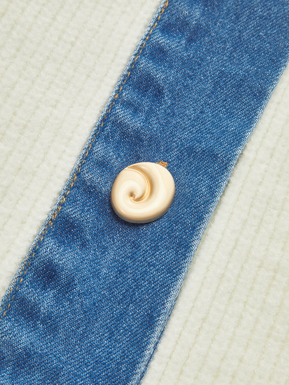 Denim Accent Button-Front Knit Cardigan