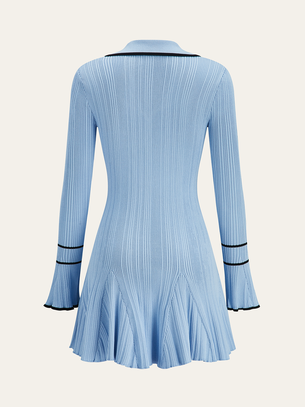 Lapel Neck Knit Dress with Contrast Trim Detail