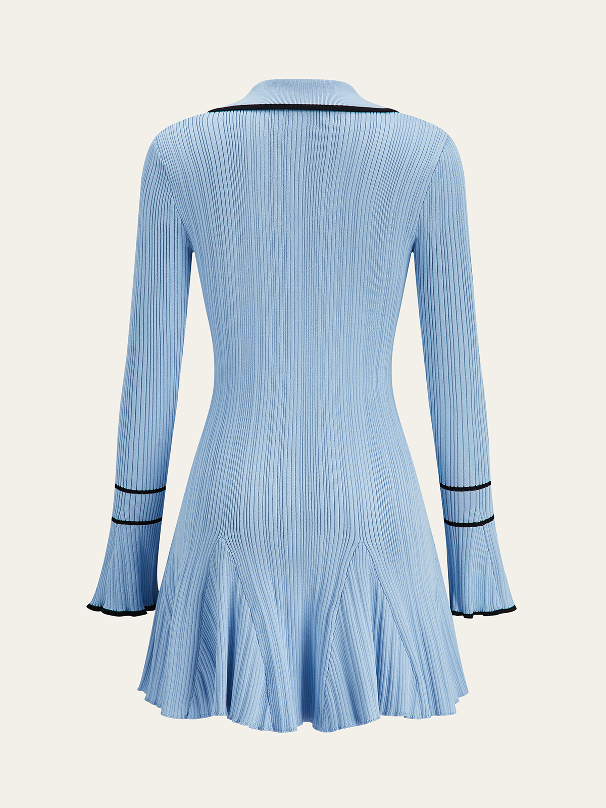 Lapel Neck Knit Dress with Contrast Trim Detail
