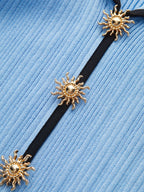 Lapel Neck Knit Dress with Contrast Trim Detail
