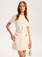 Belted Mini Dress with Metal Accents