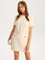 Belted Mini Dress with Metal Accents