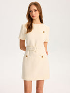 Belted Mini Dress with Metal Accents
