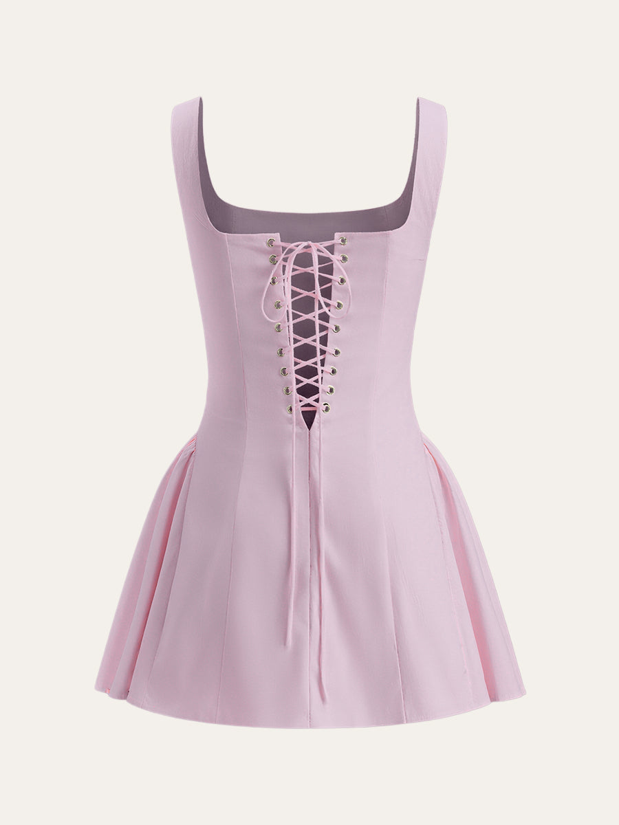 Polka Dot Dress with Lace-Up Back Detail