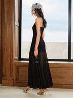 Textured Maxi Dress with Semi-Sheer Mesh Panels
