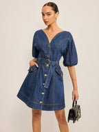 Belted Denim Dress with Convenient Pockets