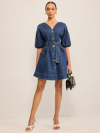 Belted Denim Dress with Convenient Pockets
