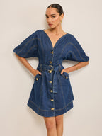 Belted Denim Dress with Convenient Pockets