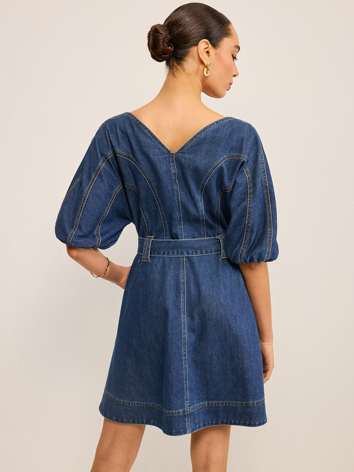 Belted Denim Dress with Pockets