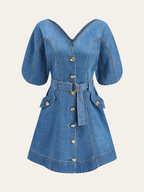 Belted Denim Dress with Pockets